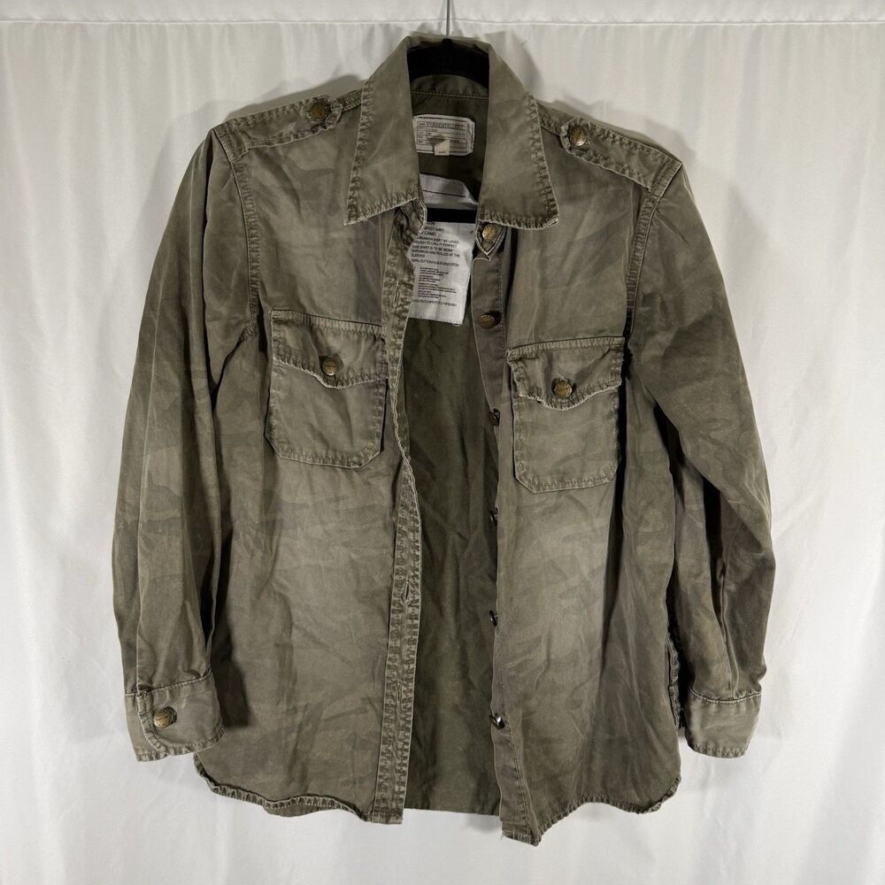 Current Elliott Shirt Women's 1 Green Button Front Perfect Shirt Army Camo